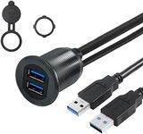 SinLoon USB 3.0 Mount Cable Metal Shell 2 Ports Dual USB 3.0 Male to USB 3.0 Female AUX Flush Mount Car Mount Extension Cable for Car Truck Boat Motorcycle Dashboard Panel 3.3FT(Metal Shell USB 3.0)