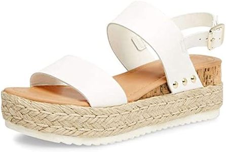 Athlefit Women's Espadrilles Sandals Ankle Strap Buckle Wedge Sandal Open Toe Studded Platform Sandals White 35