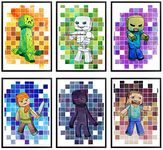 Mining Fun Pixel Miner Art Wandposter,Gamer Themed Wall Decor,ungerahmtes Set mit 6 Drucken, 20.3x25.4 cm, Teenager-Jungen-Schlafzimmer, Spielzimmer