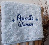 Personalised Baby Blanket Luxury Blue Rosebud Font Name Print