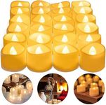 Flameless Tea Lights Candles - Romantic LED Votive Candles for Wedding, Valentine's Day, Halloween, Christmas - Warm Yellow Light - Battery Operated - Realistic Ivory Look - (24 Pack)