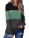 KISSMODA Daily Wear Women Long Sleeve Tops for Women Striped Color Block Sweatshirts Black Green S