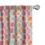 Ambesonne Pastel Window Curtains, Geometric Simplistic Pattern with Colorful Circles in Squares Funky and Retro Style, Decorative Panels Set of 2 with Rod Pocket, Pair of - 28" x 63", Pink Teal