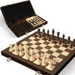 15" Wooden Folding Chess & Checkers Set - 2 in 1 Board Game with 3" King Staunton Pieces and 2 Extra Queens (Vintage)