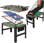 Sunnydaze 45-Inch 5-in-1 Multi-Game Table - Billiards, Push Hockey, Foosball, Ping Pong, and Basketball - Weathered Gray