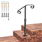 SPACEEUP Handrails for Outdoor Steps,38.8" Single Post handrail Fit 1-2 Steps Outdoor Stair Railing, Wrought Iron Handrail,Transitional Porch Railings