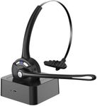 Bluetooth Headset with Microphone, Wireless On-Ear Noise Cancelling Headphones with Charging Station, Phone Headset Mute Button for Laptop, Skype, Call Center, Office, Trucker