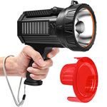 BUYSIGHT Rechargeable Spotlight Flashlight, 1000,000 lumens 600 Yards Range Solar Charge Hand held Large flashlights with red Lens Side Flood Light Warning Light USB C Input (Solar Black)