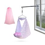 Beetot New Born Baby Swing Cradle (Jhula) Set | Cradle Swing, Mosquito Net, Spring, Triangle Hanger, Window Hanger | Weight Capacity Up To 20Kg | Age From 0-12 Months | Jhula (Floral Pink) - Cotton