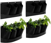 Navaris Hanging Outdoor Planters - Pack of 4 Plant Hangers for Balcony Deck Patio Porch Railing Garden Plants Herbs Flowers - 3 Pocket Felt Planters