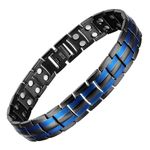 MagEnergy Titanium Steel Magnetic Bracelets for Men,4 Element Double Row Ultra Strength Magnets Wristband Magnetic Brazaletes with Adjustable Links Removal Tool & Jewelry Gift Box (Two Blue line)