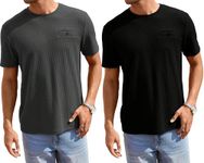 TAGDO Men's Waffle Knitted Crew Neck Short Sleeve Tees Pack of 2 (COMBO-5154-BLK-D.GRY-M) Black-Dark Grey