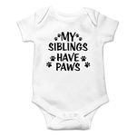 Witty Fashions My Siblings Have Paws - Funny Baby Bodysuit (6-12 Months, White)