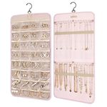 Hanging Jewelry Organizer,Travel Jewelry Roll Case for Necklaces, Earrings,Rings, Brooches and More on Closet, Wall, Door (Pink)