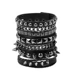 Eigso 3 Pcs Punk Leather Cuff Studded Bracelets for Men Women Retro Classic Vintage Spikes Wristbands for Man Woman