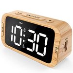 Odokee Digital Dual Alarm Clock for Bedroom, 0-100% Dimmer, Weekday/Weekend Mode, Easy to Set, USB Charger, Adjustable Alarm Volume with 5 Alarm Sounds, Snooze, 12/24Hr, Battery Backup (Wood Grain)