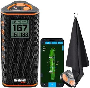 Bushnell Golf Wingman View GPS Speaker | LCD Screen, Magnetic Mount, Music & Audible Distances for 36,000+ Courses, Wireless Remote, 36-Hole Battery, Hazard Info, Signature Series Golf Towel