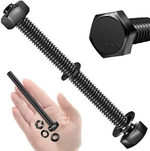Mywish (5 Sets) 3/8-16 x 4 Hex Head Bolts and Nuts with Flat & Lock Washers, 304 Stainless Steel 18-8, Fully Threaded, Black Oxide Bolt Kit, 3/8 Bolt