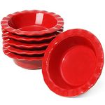 LE TAUCI Mini Pie Pans, 6.5 Inch Pie Plate Ceramic, 12 Ounce Pie Dish Ramekins, Individual Chicken Pot Pie, Ruffled Edge Bowls, Set of 6, Red