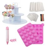 DoInFun Cake Pop Maker Kit, Silicone Cake Pop Mould, Lollipop Sticks, Treats Bag Kit, Decorating Pend Set, 3-Tier Display Stand Holder