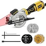 Mini Circular Saw, ENVENTOR 5.8A Compact Circular Saw with Laser Guide, Mini Saw 6 Saw Blades, Max Cutting Depth 1-11/16"(90°),1-1/8"(45°), Ideal for Soft Metal, Wood, Tile, Drywall, and Plastic Cuts