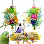 3Pack Bird Chewing Toys, Parrot Cage Shredder Toys, Bird Loofah Toys,Foraging Hanging Toy Bird Accessories for Cages for Parrots Lovebird Cockatiel Conure African Grey Parrot（Random Color）