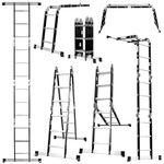 Excel Aluminium Rungs Combination Ladder 4 x 3 Tread Multipurpose 12 Tread 3.5m Heavy Duty with 2 Scaffold Platforms, 8077