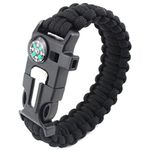 Q4Home Survival Bracelet; 5 in 1 Survival Bracelet. Paracord, Fire-Starter Flint, Whistle, Compass, Tool (Black)