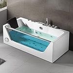 68 in 1 Person Whirlpool Tub Hydromassage Rectangular Water Jets Alcove Soaking SPA, Massage Bathtub with Air Bubble, Computer Panel and Light (Q408)