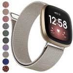 YILED Metal Bands Compatible with Fitbit Versa 3/Versa 4/Fitbit Sense/Sense 2 for Women Men, Stainless Steel Mesh Breathable Wristband Strap with Adjustable Magnet Lock (Large, Starlight)