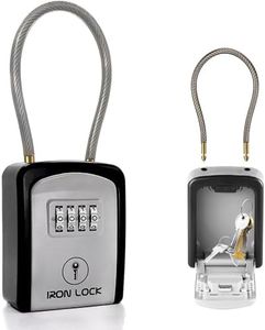 Iron Lock ® - Key Lock Box Portable with Removable Cable Shackle Indoor Outdoor Waterproof 4 Digit Combination with Resettable Code with A B Switch Key Lockbox for Outside Hold Spare Keys for Realtors
