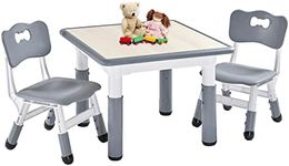 FUNLIO Kids Table and 2 Chairs Set, Height Adjustable Toddler Table and Chair Set for Ages 3-8, Easy to Wipe Arts & Crafts Table, for Classrooms/Daycares/Homes, CPC & CE Approved (3pcs Set) - Gray