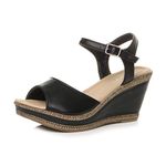 AJVANI high Wedge Heel Platform Buckle Beach Sandals Shoes Size 5 38 Black