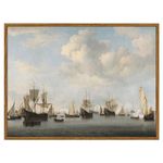 ARPEOTCY Vintage Framed Canvas Wall Art, The Dutch Fleet in the Straits Retro Straits Painting Decor Aesthetic, Ocean Landscape Wall Pictures Print for Room Decor,12x16 Inch