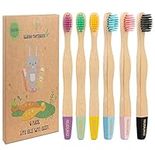 NUDUKO Kids Bamboo Toothbrushes (6 Pack), Soft Bristle Toothbrush for Kids, Eco Friendly Toddler Tooth brush, Natural Biodegradable Wooden Toothbrushes, Organic Compostable BPA Free