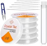Bracelet Elastic String 0.6mm, 6pcs Clear Elastic for Bracelets Making Crystal Clay Bead Strings with 5 Beading Needles and Cutter for DIY Jewellery