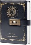 Constellation Leather Journal with Lock, Zodiac Moon Sun Diary for Writing, B6 Notebook with Lined Paper for Women & Men (Black)