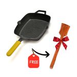 GEMMA Cast Iron Grill Pan with Silicone Grip(2L) 24cm|Pre-Seasoned|Gas Stove Compatible |100% Pure Cast Iron |Non Toxic|Stick Free -Weight (2.4 kg)|(Yellow)