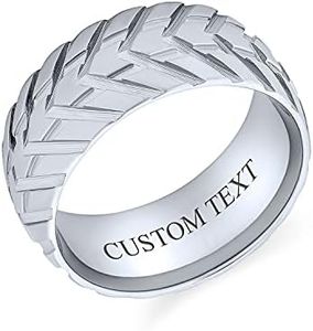 Bling Jewelry Bague Personnalisée Pour Hommes Avec Bande De Roulement De Pneu De Voiture Pour Motards En Acier Inoxydable Brossé Mat Et Argenté 8Mm Gravé Sur Mesure