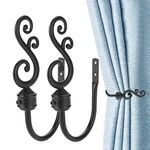 DAZUINIAO Curtain Holdbacks 2pcs, Metal Curtain Holders for Drapes, Wall Mounted Curtain Tieback Hooks, Drapery Holdbacks for Window Decoration, Black