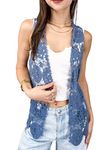 ANNA-KACI Lace Front Open Sleeveless Top Cardigan Crochet Vest Cover up Summer Beachwear,Blue, Small