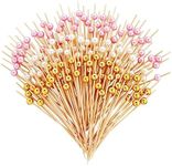 150 Pack of Decorative Toothpicks for Appetizers, Bamboo Food Picks (Pink, Gold, and White Pearl, 4.7 in)