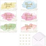 Thank You Greeting Cards, Pack of 12 Blank Gold Foiled Watercolour Postcards With 12 Stickers, Used for Birthday, Wedding, Business, Mothers, Fathers, Friends Thank You Cards