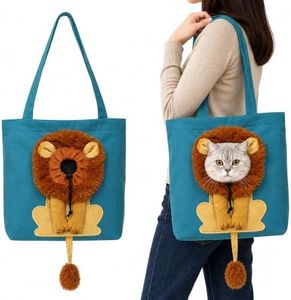 Lion-Shaped Cat Carrier Bag Shoulder Bag with Head Hole for face,Lake Blue
