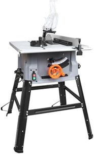 10 inch Table Saw, LAZYLAND 15A Multifunctional Powerful Saw with Stand 45º -90º Blade Angle and about 5000RPM No-Load Speed for Woodworking, Metal, Plastic