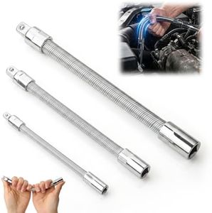 Electric Wrench Sleeve Universal Extension Rod, 2026 New Flexible Extension Bar, 3/8", 1/4", 1/2" High Torque Spring Steel Extension, 360 Degree Bendable Extension Rod for Tight Spaces (Silver)