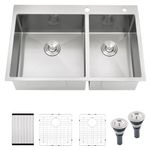 33 Drop in Kitchen Sink Double Bowl, Gabhar 33 x 22 Inch Drop in Stainless Steel Kitchen Sink, Topmount 60/40 16-Gauge Kitchen Sink with Accessories