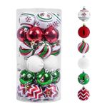 Valery Madelyn Christmas Ornaments for Christmas Tree Decorations, 30ct 2.36" White Red Green Shatterproof Christmas Ball Ornaments Set, Decorative Hanging Ornament Bulk for Xmas Holiday Party Decor