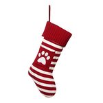 Christmas Stockings - Hanging Christmas Stocking Pet Paw Large Cable Knitted Stocking Decorations for Family Holiday Xmas Party Décor Burgundy (Red)