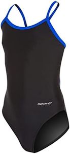 Sporti Solid Piped Thin Strap One Piece Swimsuit (26, Black/Royal)